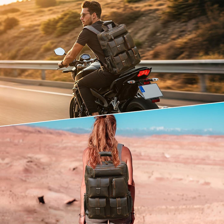 TIDING Herren Rucksack Echtes Leder Grosse Kapazität Business Reisetasche für 15,6 Laptop Tasche, Da