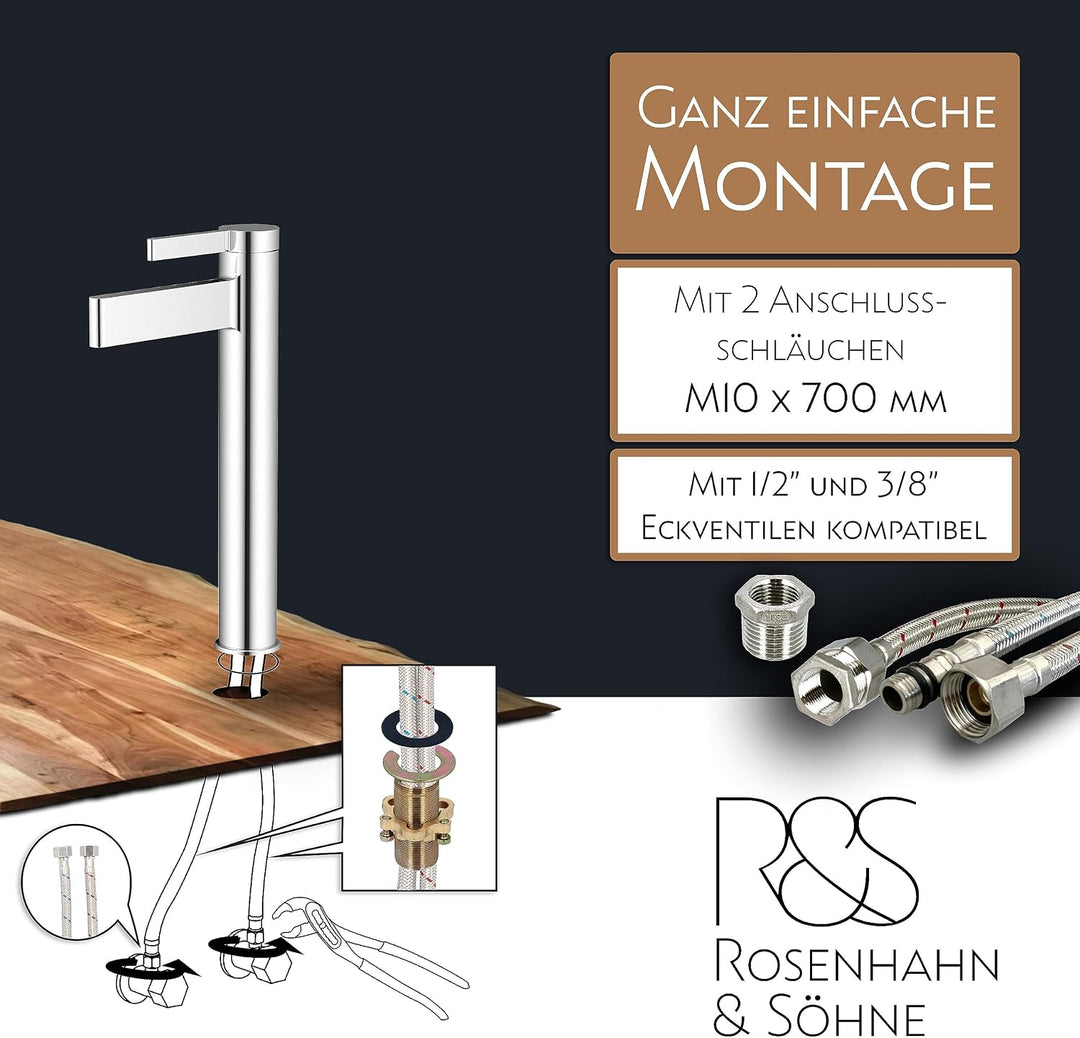 Rosenhahn &amp; Söhne List L Badarmatur Wasserhahn Badezimmer - Armatur Bad [Chrom] - Heiss + Kalt Wasch