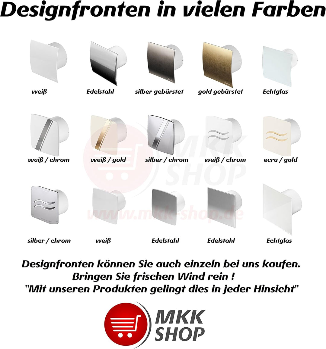 Badventilator Ø 100 mm in weiss mit Timer/Nachlauf Lüfter Ventilator Front Wandlüfter Wandventilator