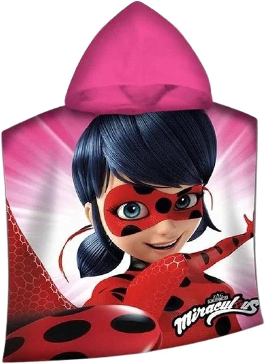 Miraculous Ladybug Kinder-Kapuzen-Bade-Poncho Pink 60 x 120 cm 100% Baumwolle Veloursqualität Pareo