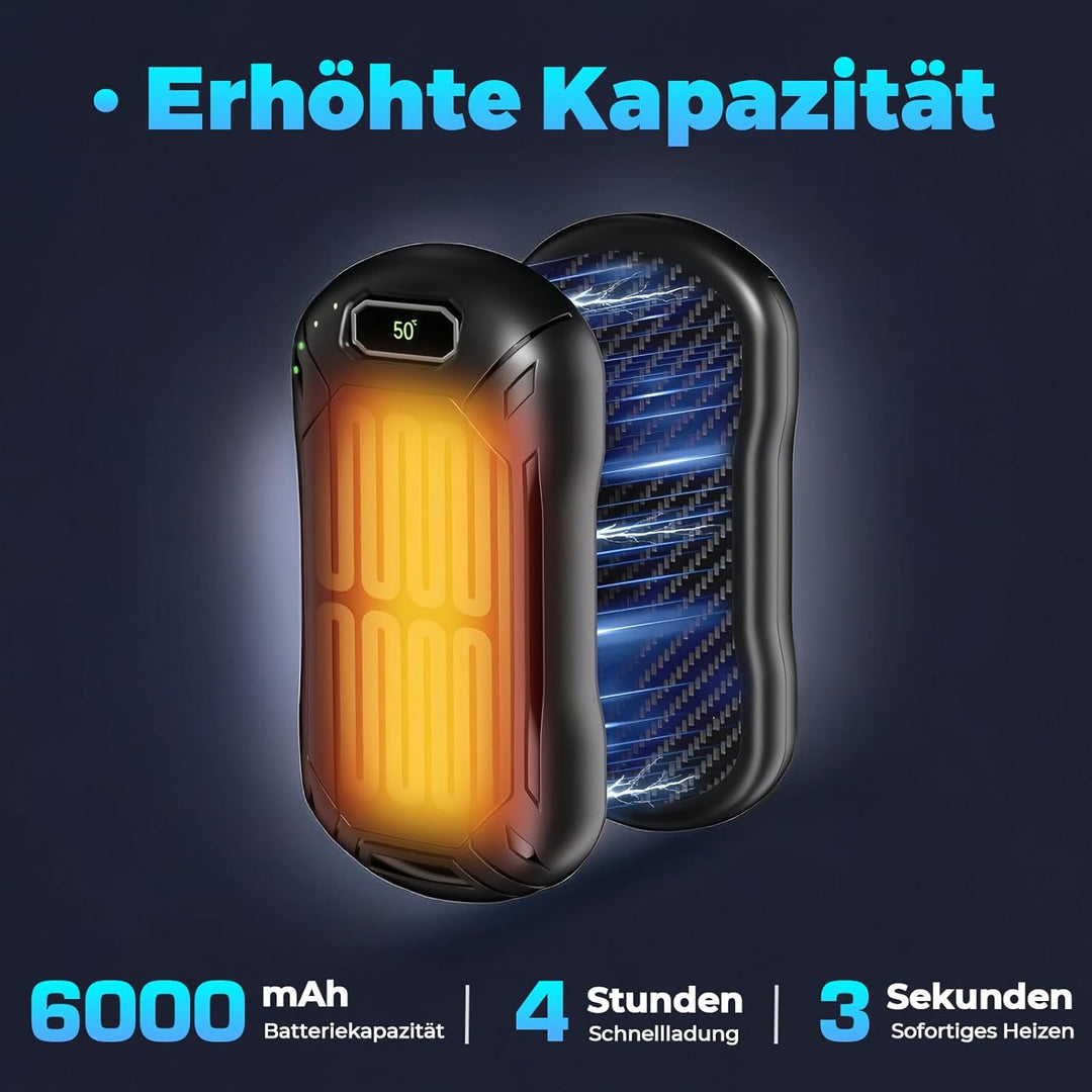 2er-Pack 6000mAh aufladbare Handwärmer, 3-stufige verstellbare Temperatur, Taschengrösse, Ideal für