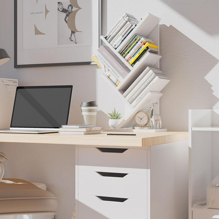 YMYNY Bücherregal im Baumform, 4 Ebenen Raumteiler, Standregal, 30x17x60 cm, Platzsparend, Holzregal