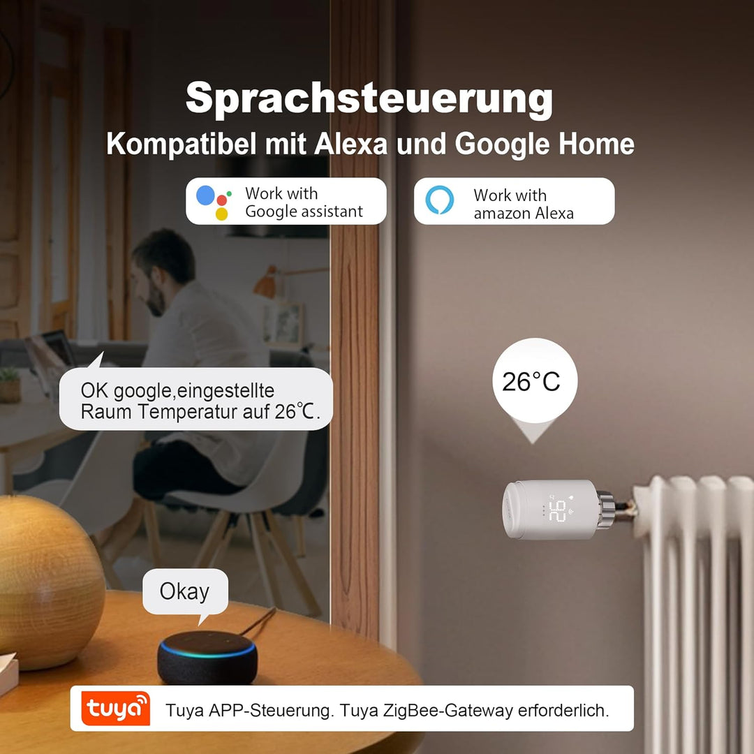 ECOBAY Smartes Heizkörperthermostat mit Gateway, Zigbee TRV Starter Kit, Heizungsthermostat, APP- un
