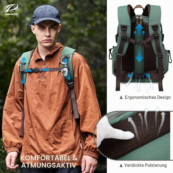 Padwa Lifestyle Kamerarucksack - Gewachstem Memory Canvas Kamerarucksack mit 16“ Laptop-/Objektivfac