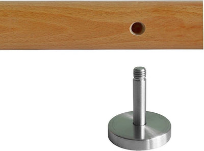 TIBU Eiche Holz Handlauf Geländer 0,3m - 6m, Länge 50 cm, Ende gefast und 2 gerade Halter 50 mit 2 H