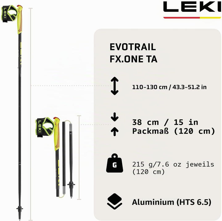 LEKI Evotrail FX.One TA Trailrunning Stöcke Damen &amp; Herren | Aluminium &amp; faltbar | Fixlänge | Ultral