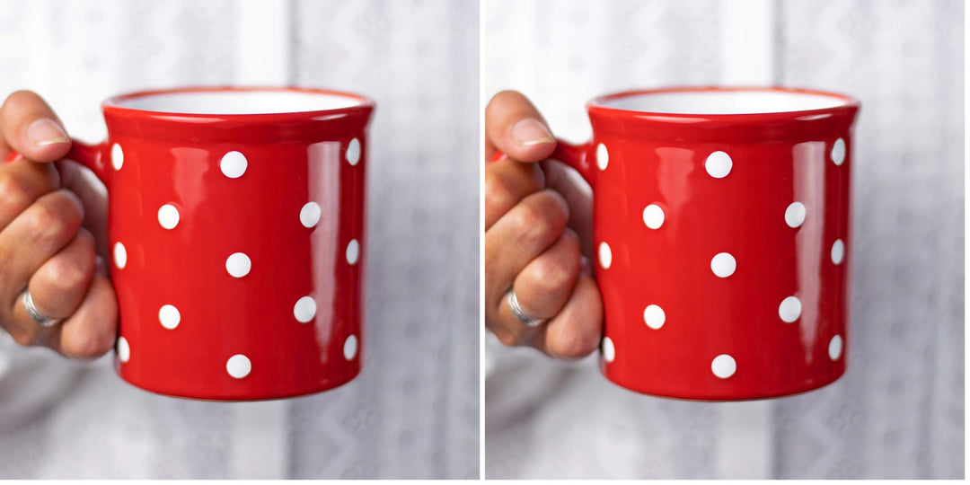 City to Cottage® - Keramik XXL Becher 500 ml | Kaffeebecher | Rot und Weiss | Polka Dots | Handgemac