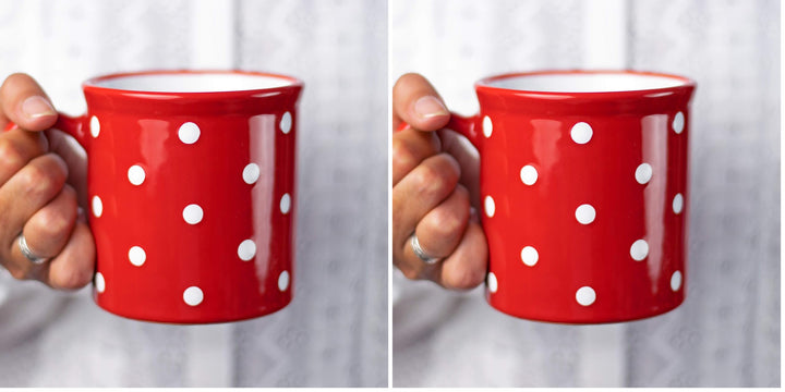 City to Cottage® - Keramik XXL Becher 500 ml | Kaffeebecher | Rot und Weiss | Polka Dots | Handgemac