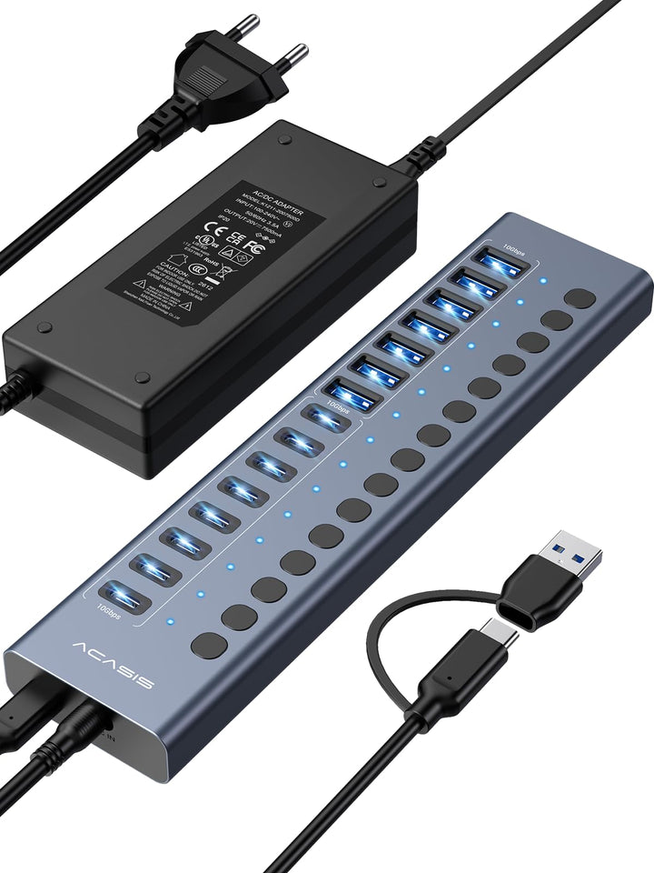 ACASIS USB-3.2-Hub mit 16 Anschlüssen (8 USB-A 3.2-Anschlüsse + 8 USB-C-3.2-Anschlüsse), Aluminium-U