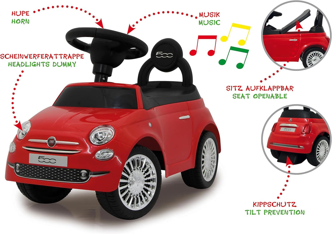 JAMARA 460326 - Rutscher FIAT 500 rot - offiziell lizenziert, Kofferraum unter der Sitzfläche, Schub