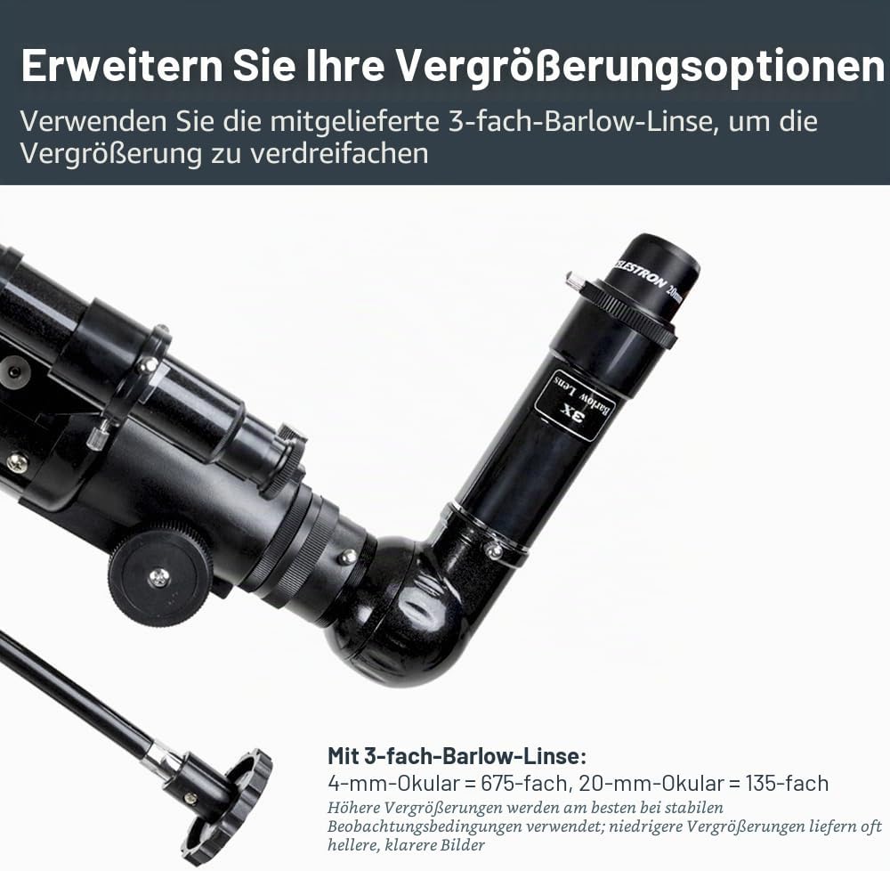 Celestron 21048 PowerSeeker 80EQ Refraktor-Teleskop - mit Zwei Okularen, seitenrichtigem Spiegel, Ei