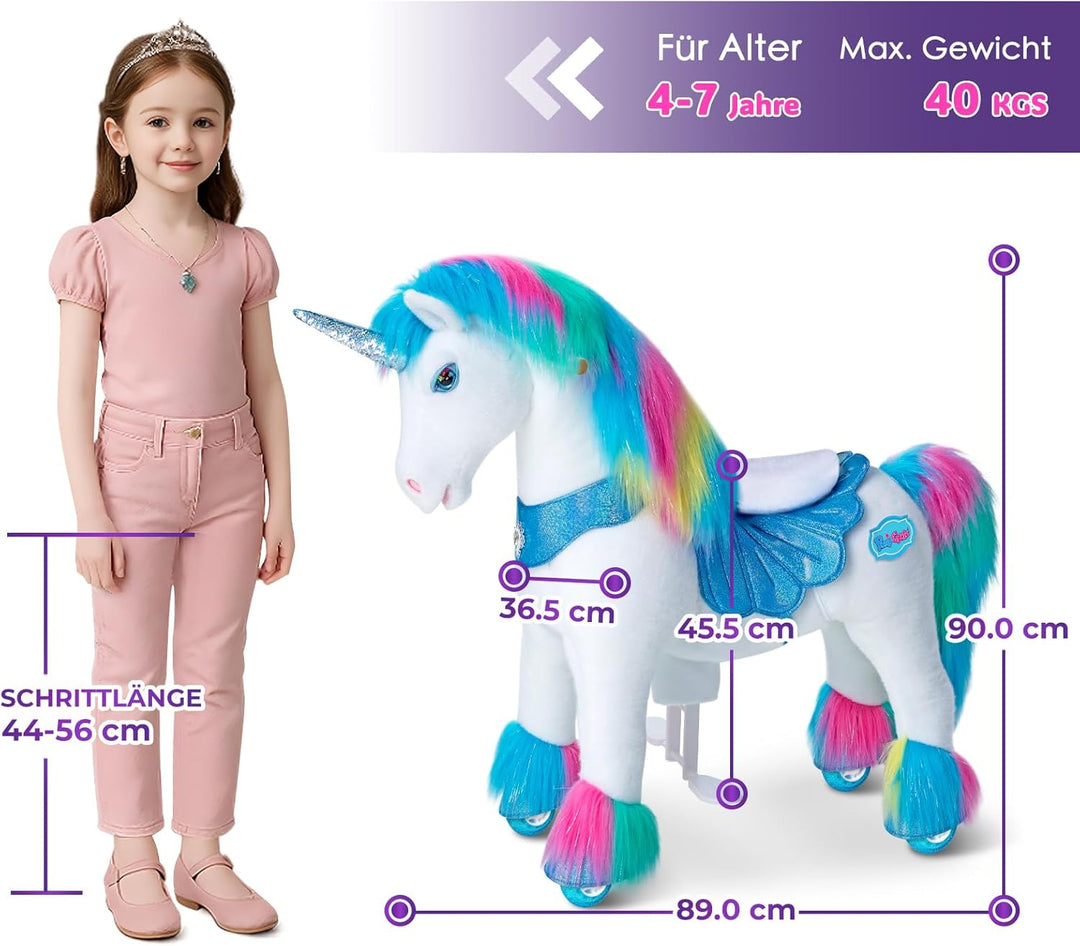 PonyCycle Einhorn Spielzeug für Kinder 4–7 Jahre, REIT-Einhorn Hochwertig mit Bremse, Advanced Model
