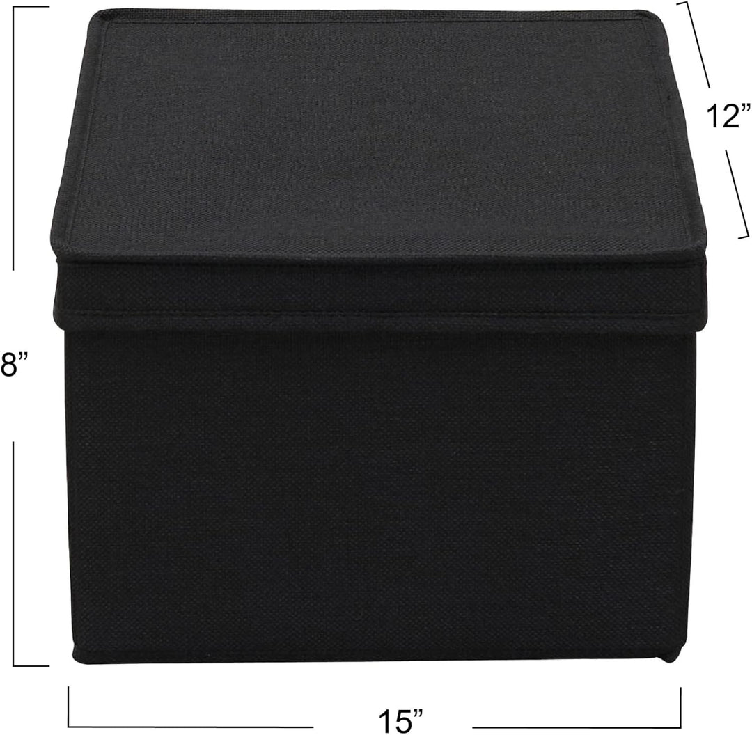 Household Essentials Grosse Aufbewahrungsbox aus Stoff, mit Deckelbox, Schwarz, 2 Stück Schwarz Larg