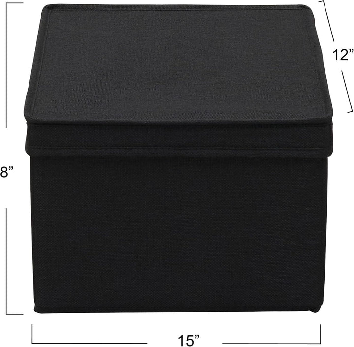 Household Essentials Grosse Aufbewahrungsbox aus Stoff, mit Deckelbox, Schwarz, 2 Stück Schwarz Larg