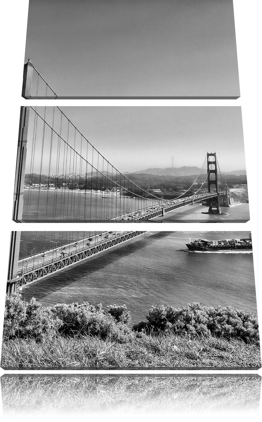 Pixxprint Golden Gate Bridge als Leinwandbild/Grösse: 3 Teilig (120x80) cm/Wandbild/Kunstdruck/ferti