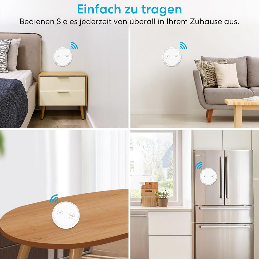 LoraTap Funk Lichtschalter Set mit 3 Fernbedienungen und 1 Empfänger, 230V Funk Schalter für Licht &