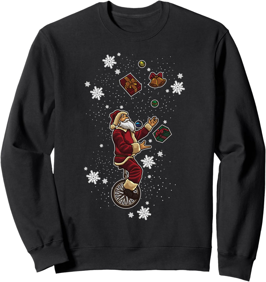 Der Weihnachtsmann jongliert mit Geschenken auf einem Einrad Sweatshirt