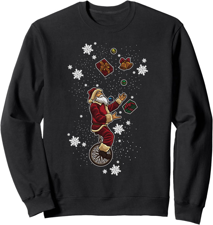 Der Weihnachtsmann jongliert mit Geschenken auf einem Einrad Sweatshirt