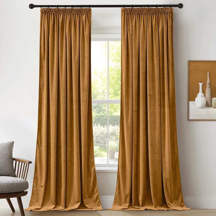 PONY DANCE Samtvorhang Kräuselband Gardinen Samt Gold Wohnzimmer Vorhänge (300g/m²) 2er Set H 240 x