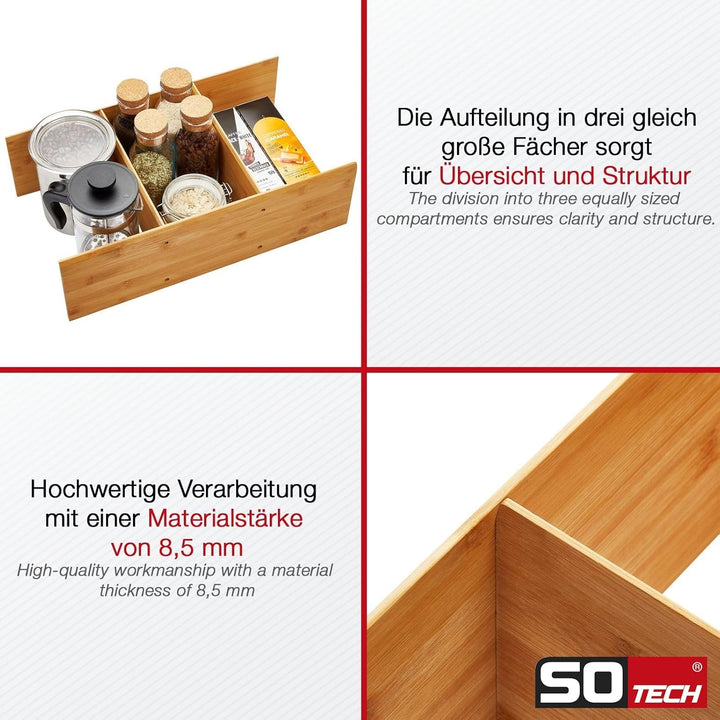 ORGA-BOX Auszugs- und Schubladen Einteilungssystem 473 x 273 x 145 mm Multifunktionseinsatz aus Bamb