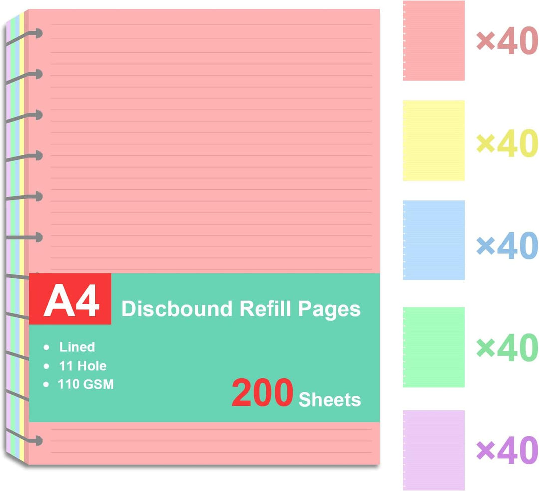 Nachfüllpapier in Briefgrösse, A4, lose Blätter, für TUL Custom Notizsystem, Discbound Notizbuch, Pl