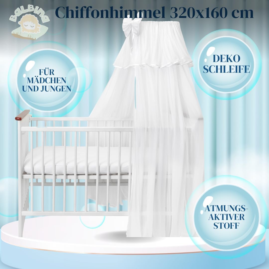 balbina Baldachin Chiffonhimmel Deko-Set für Babybett, Betthimmel mit Schleife, Moskitonetz für Baby