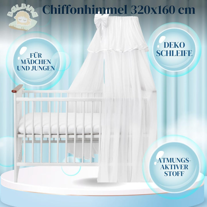 balbina Baldachin Chiffonhimmel Deko-Set für Babybett, Betthimmel mit Schleife, Moskitonetz für Baby
