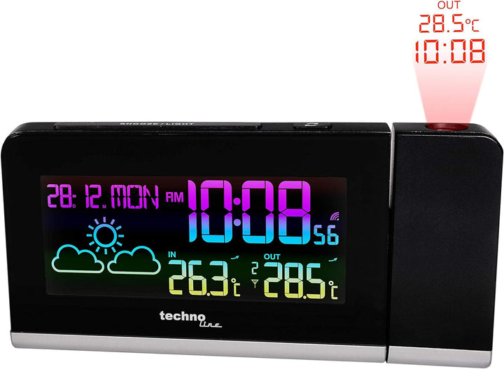 Technoline Projektionswecker WT 539 mit Funkuhr, Innen- /Aussentemperaturanzeige, Wettervorhersage u
