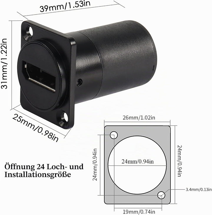 QIANRENON DP1.4 Panel Montage Adapter Anschluss 8K@60HZ Displayport DP Buchse auf Buchse Panel Gerad