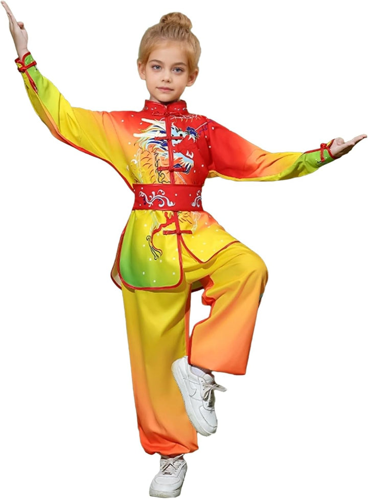 Mufeng Kinder Jungen Tai Chi Uniform Langarm Kung Fu Shirt mit Wushu Hose Chinesisch Kung Fu Wing Ch