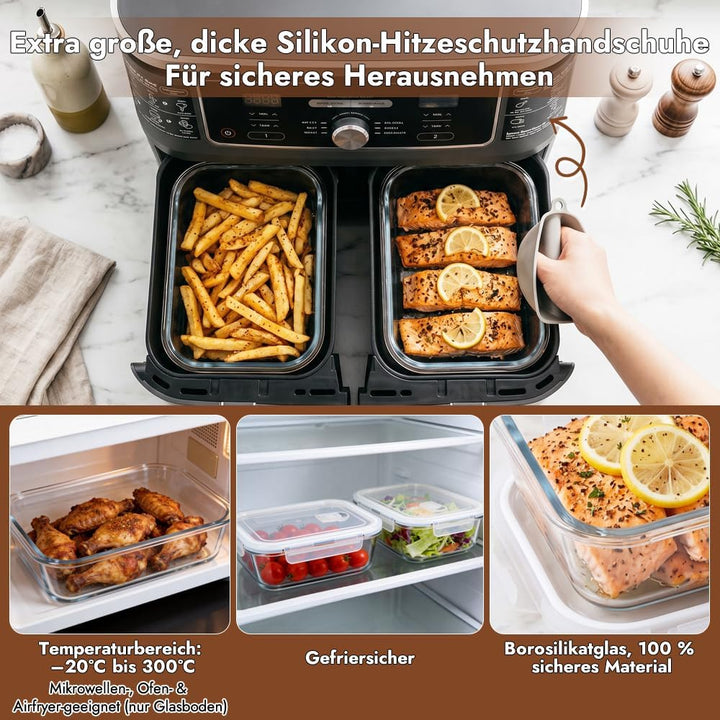 BYKITCHEN 2 Stück Airfryer Zubehör für Ninja AF400EU/SL400EU/Cosori Heissluftfritteuse 2 kammern, Gl