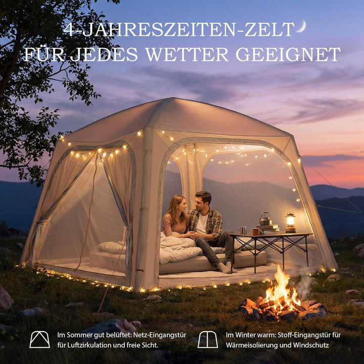 Ytaoeo Aufblasbares Zelt Camping Pavillon mit Luftpumpe Abnehmbarer Türvorhang Aufblasbares Campingz