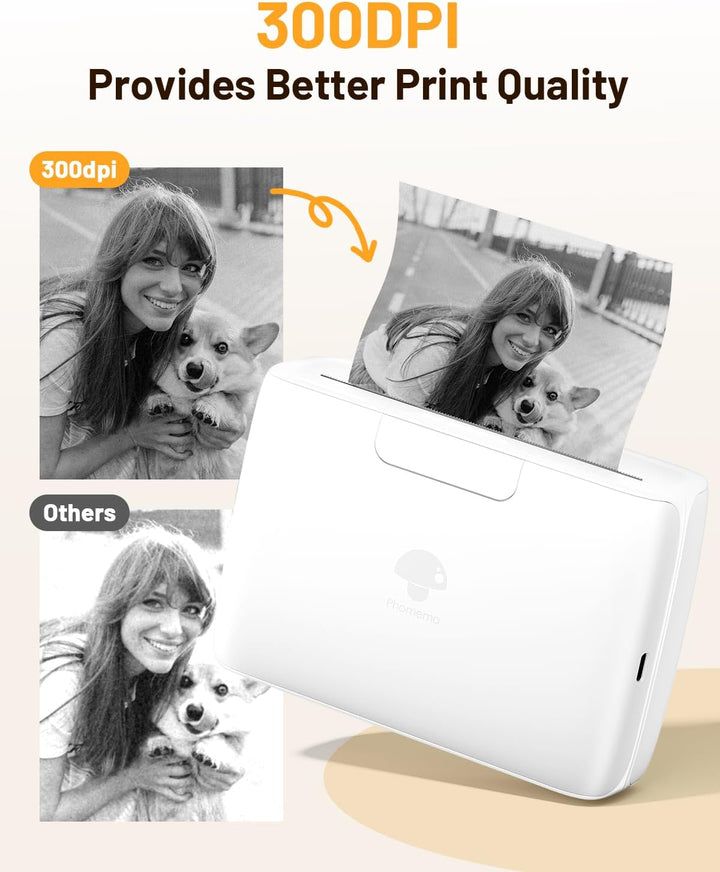 Phomemo M04S 110mm Mini Drucker Tragbarer – 300DPI Taschendrucker Bluetooth Thermodrucker für Handy,