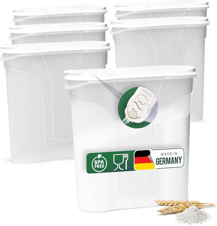 Novaliv Schüttdosen 6er Set Vorratsdose zum Streuen 4 Liter - Masse (LxBxH): 25,5 x 25,5 x 10 cm - D