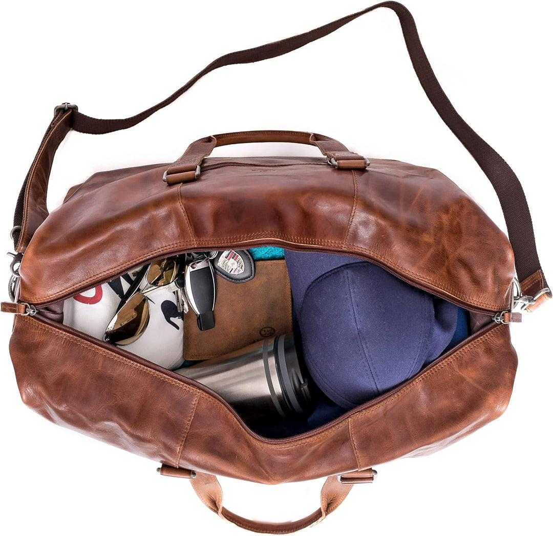 ALMADIH Leder Reisetasche Sporttasche Kane Premium Rindsleder BH Weekender Handgepäck Freizeit Gym F