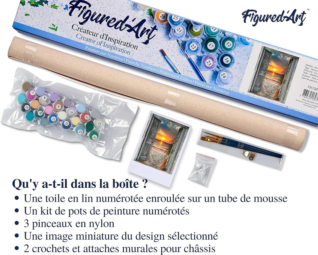 Figured'Art Malen Nach Zahlen Erwachsene Tor zum Meer - Paint by Numbers Basteln DIY Bastelset 40x50