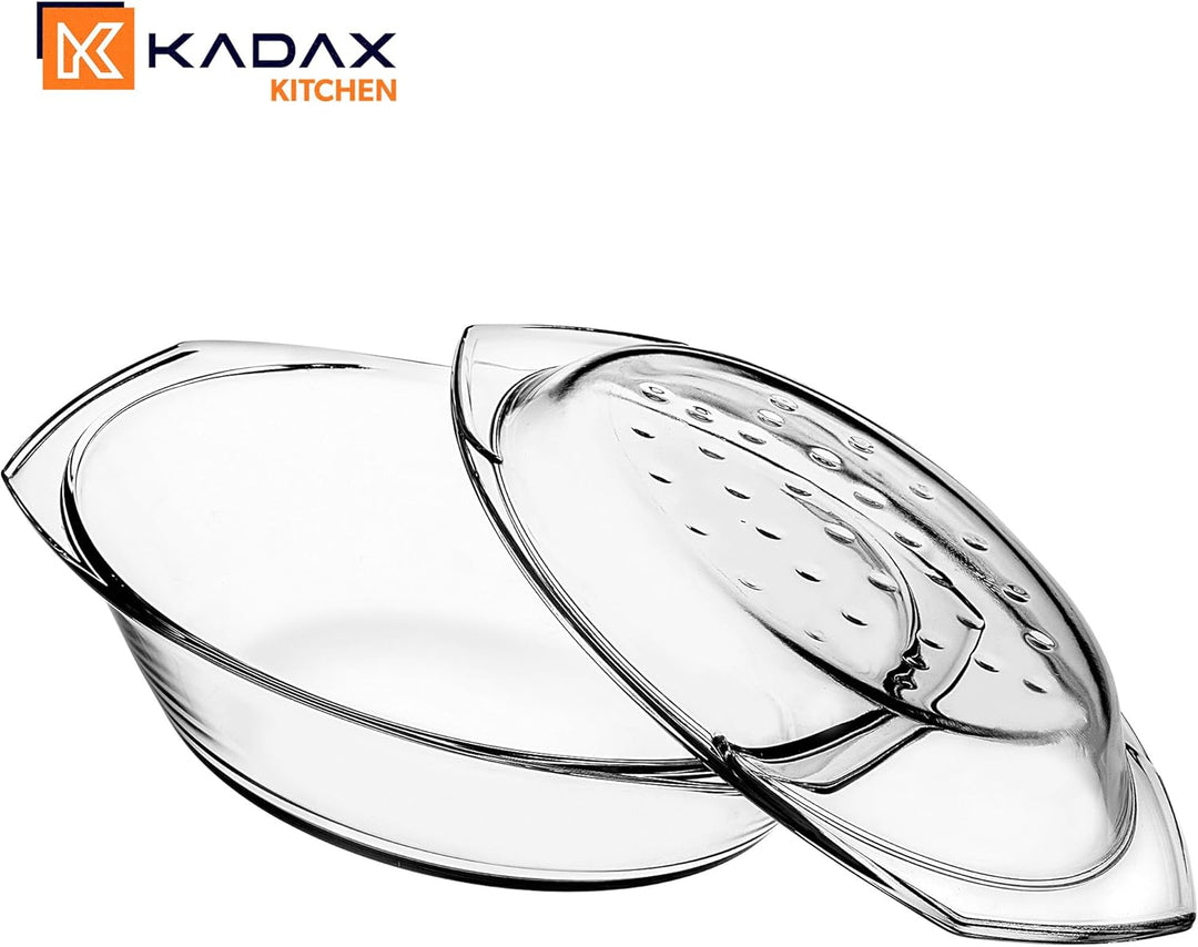 KADAX Auflaufform aus hitzebeständigem Glas, feuerfestes Gefäss, Glasbräter mit Deckel und Griffe, G