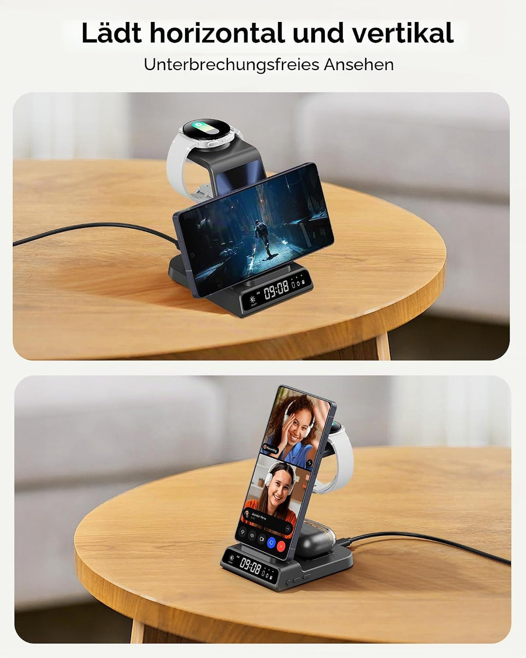 Induktive Ladestation für Samsung S25 Ultra, 3 in 1 Kabelloses Ladestation für Galaxy S25/S24/S23/Z