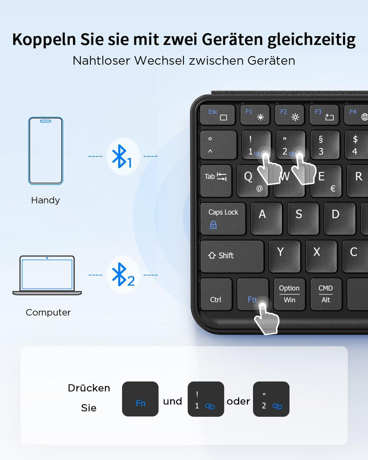 CACOE Mobile Bluetooth-Tastatur mit Ständer für Tablets, Ultraflache Tragbare, Faltbare, Dual-Channe