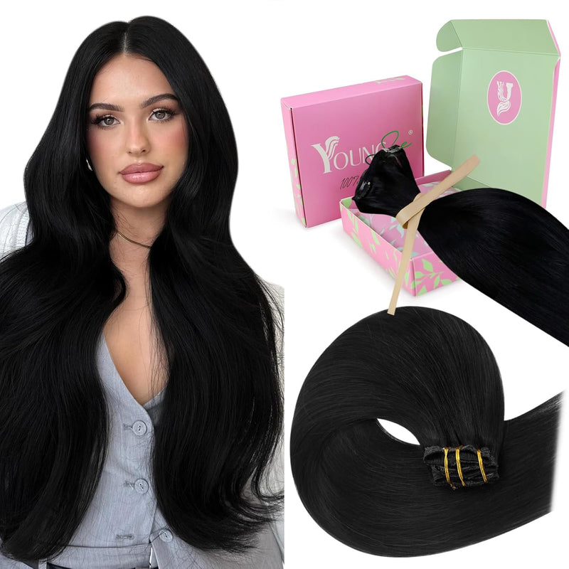 YoungSee Echthaar Extensions Clip Schwarz Clip in Extensions Schwarz Clip in Extensions Echthaar 50