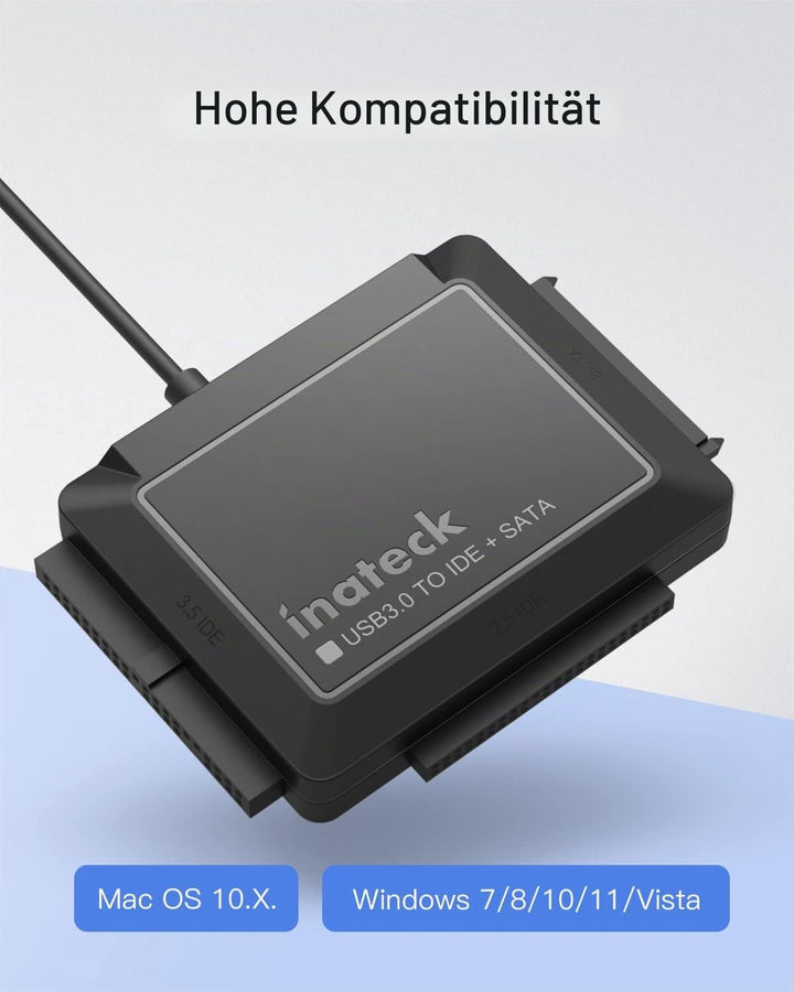 Inateck IDE SATA to USB 3.0 Adapter für 2.5/3.5 Zoll HDD/SSD Festplatten, mit 12V/2A Stromversorgung