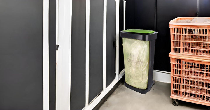 HRB Gelber Sack Ständer mit Schwingdeckel, stabiler Mülleimer Küche für Müllbeutel 70-120L, ideal al
