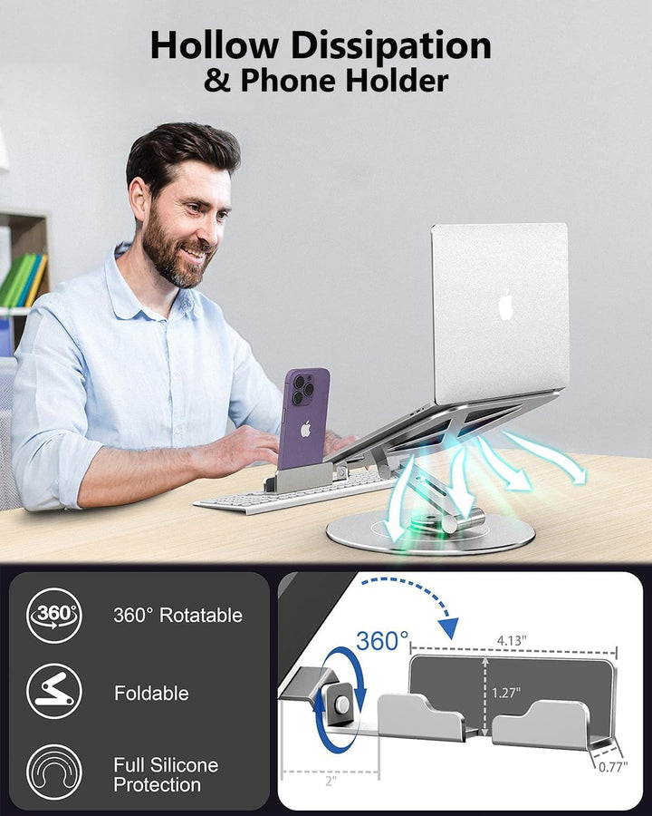 LOXP Verstellbarer Laptop-Ständer aus Aluminium für Schreibtisch, tragbar, um 360 Grad drehbar, höhe