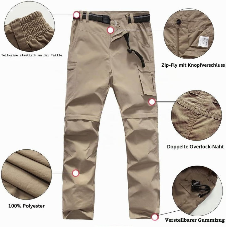 Herren Wanderhose Zip Off Leichte Atmungsaktiv Schnell Trockend Trekkinghose Abnehmbar Funktionshose