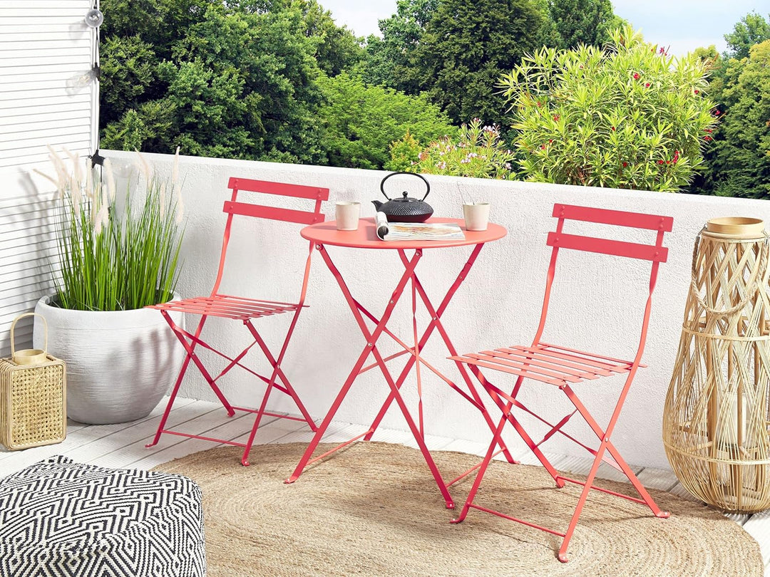 Modernes Balkonset Tisch mit 2 Stühlen aus Stahl rot Fiori