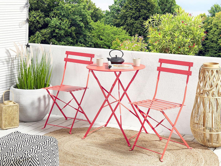 Modernes Balkonset Tisch mit 2 Stühlen aus Stahl rot Fiori