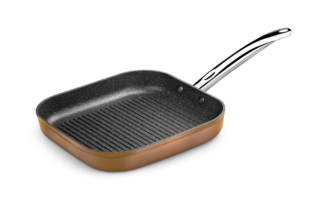 Monix Copper-Grill mit Streifen 28 x 28 cm, geschmiedetes Aluminium Grillrost mit Streifen, Grillros