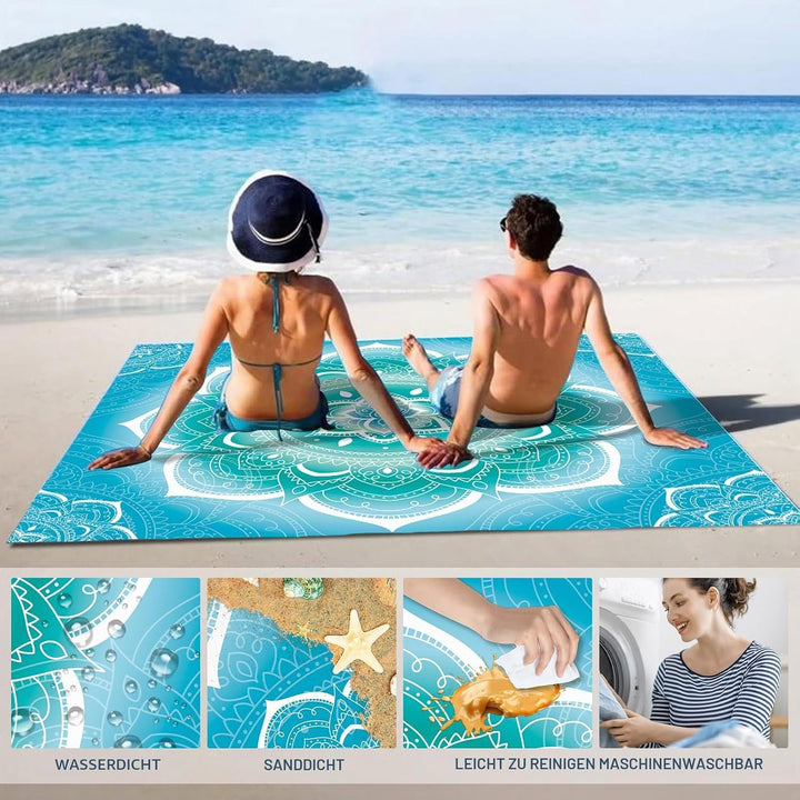 Stranddecke Sandfrei Wasserdicht Mandala 200x220cm Grosse Strandmatte Picknickdecke für 4-6 Personen