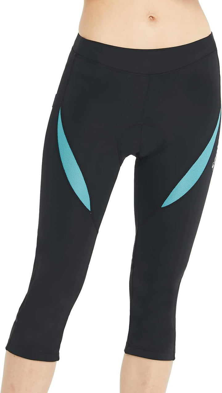 Santic Fahrradhose Damen Gepolstert 3/4 Radsport Hosen Für Damen Bike Shorts mit Taschen UPF50+ Elas