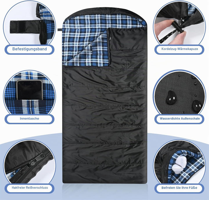 Baumwoll-Flanell-Schlafsack für Erwachsene, 100% Baumwollfutter-Schlafsack für Camping, Wandern, Ruc